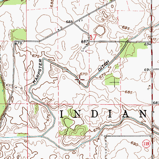 Topographic Map of Harpster Ditch, IN