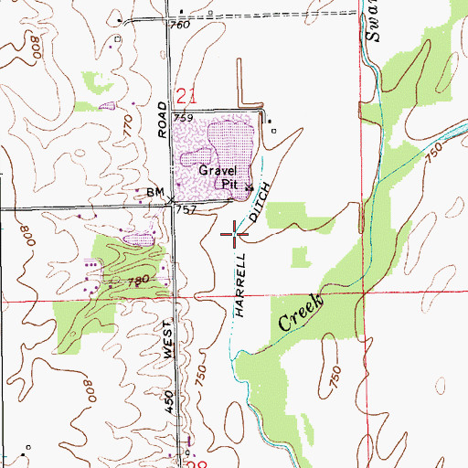 Topographic Map of Harrell Ditch, IN