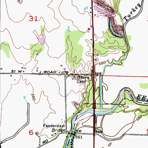 Topographic Map of Harris Cemetery, IN