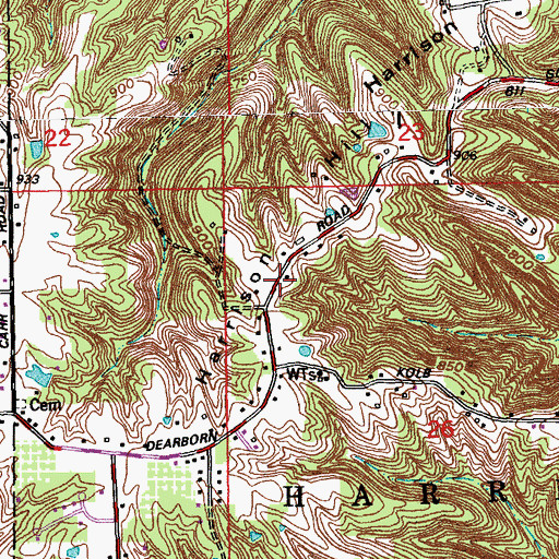 Topographic Map of Harrison Hill, IN