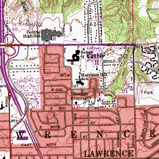 Topographic Map of Harrison Hill Elementary School, IN