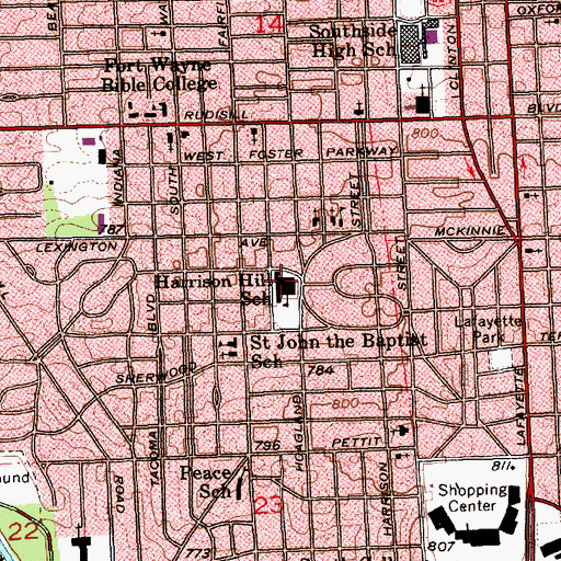 Topographic Map of Harrison Hill Elementary South, IN