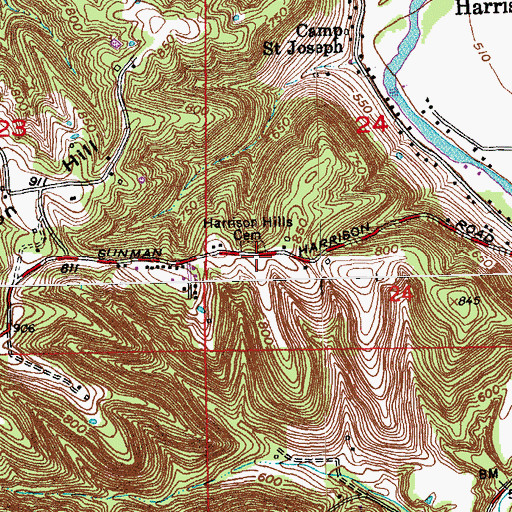 Topographic Map of Harrison Hills Cemetery, IN