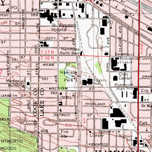 Topographic Map of Harrison Park, IN