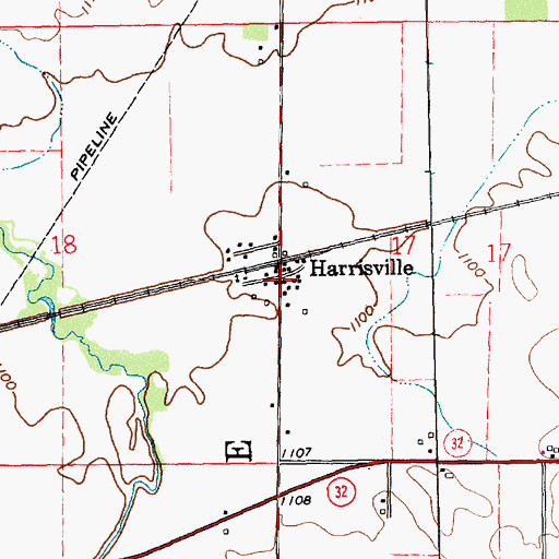 Topographic Map of Harrisville, IN