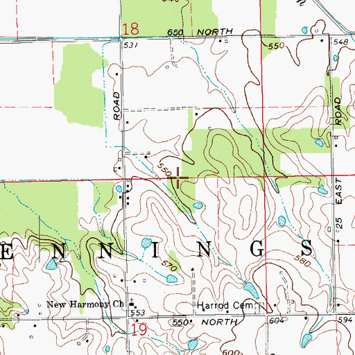 Topographic Map of Harrod Cemetery, IN