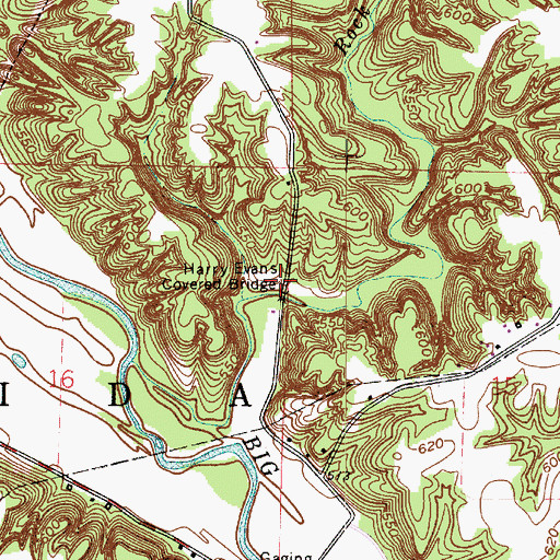 Topographic Map of Harry Evans Covered Bridge, IN