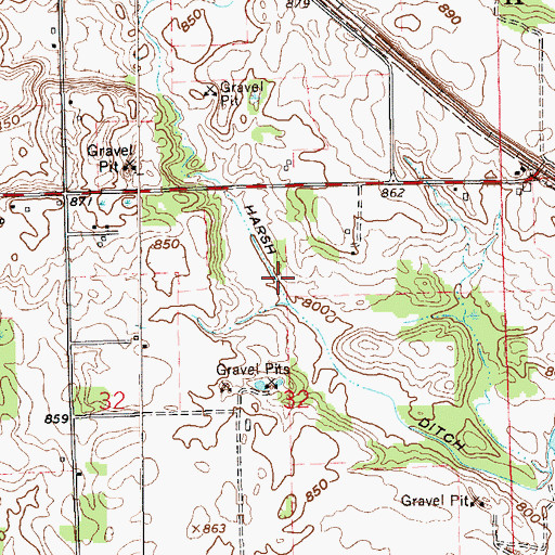 Topographic Map of Harsh Ditch, IN