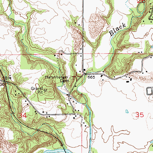 Topographic Map of Harshbarger Cemetery, IN