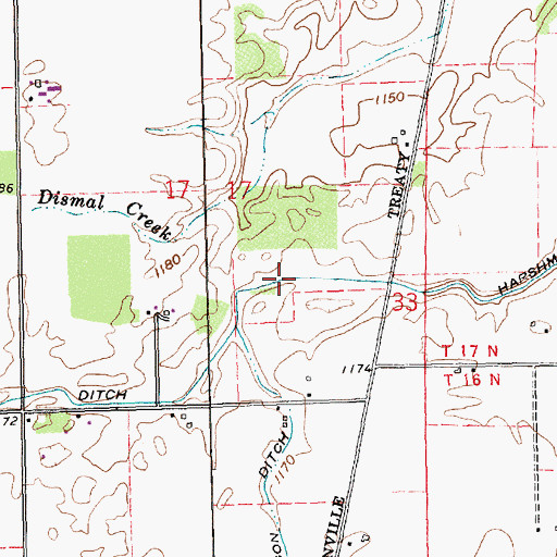Topographic Map of Harshman Ditch, IN