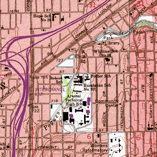 Topographic Map of H L Harshman Junior High School, IN