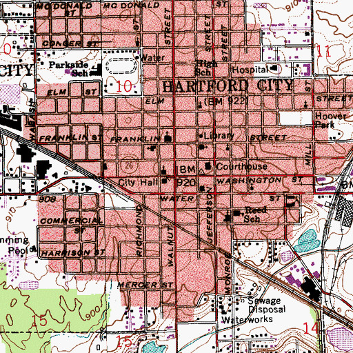 Topographic Map of Hartford City, IN