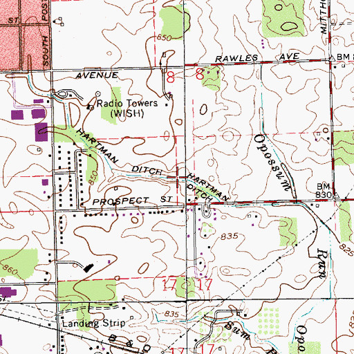 Topographic Map of Hartman Ditch, IN