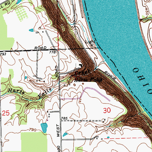 Topographic Map of Harts Falls, IN