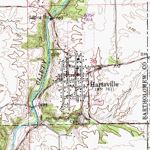 Topographic Map of Hartsville, IN