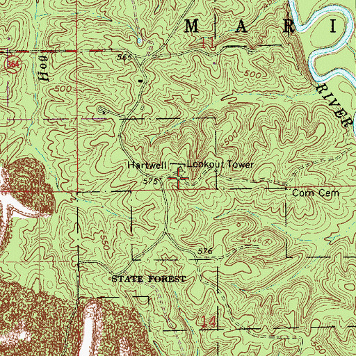Topographic Map of Hartwell Lookout Tower, IN