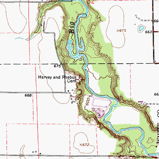 Topographic Map of Harvey and Phebus Cemetery, IN