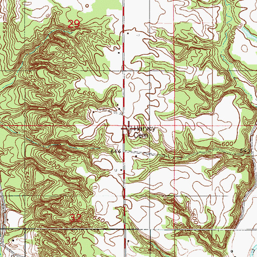 Topographic Map of Harvey Cemetery, IN