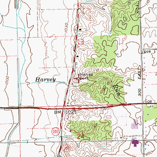 Topographic Map of Harvey Cemetery, IN