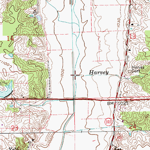 Topographic Map of Harvey Run, IN