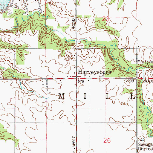 Topographic Map of Harveysburg, IN