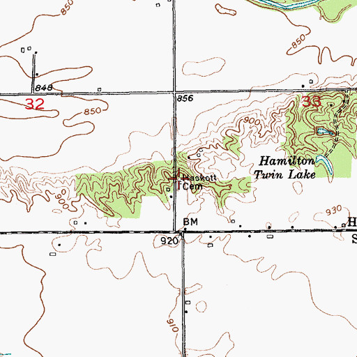 Topographic Map of Haskett Cemetery, IN