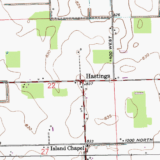 Topographic Map of Hastings, IN