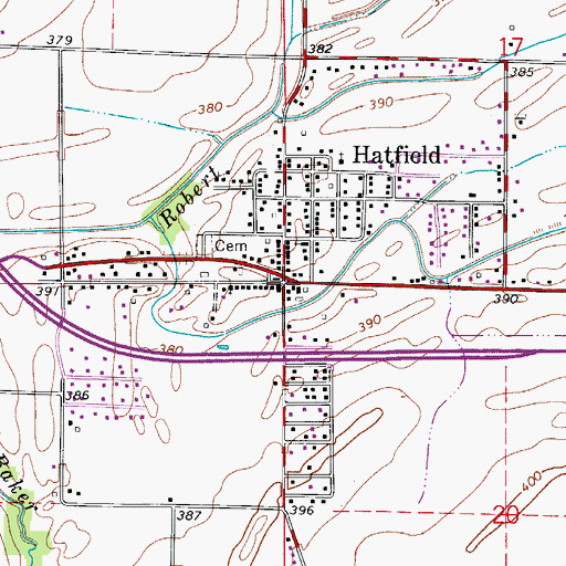 Topographic Map of Hatfield, IN