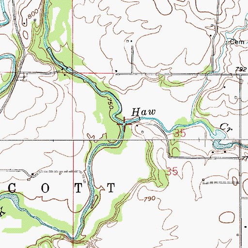 Topographic Map of Haw Creek, IN