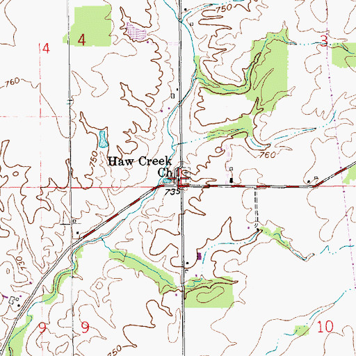 Topographic Map of Haw Creek Church, IN