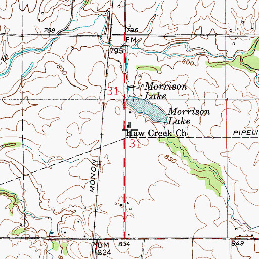 Topographic Map of Haw Creek Church, IN