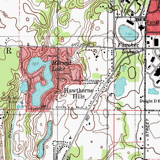 Topographic Map of Hawthorne Hills, IN