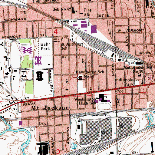 Topographic Map of Nathaniel Hawthorne Elementary School, IN