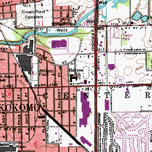 Topographic Map of Elwood Haynes Elementary School, IN