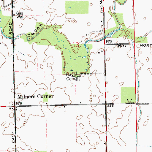 Topographic Map of Hays Cemetery, IN