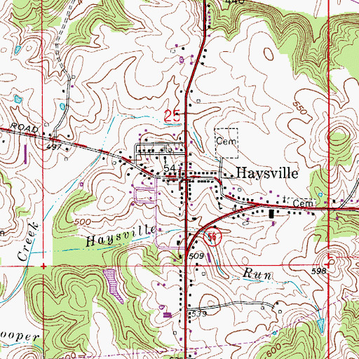 Topographic Map of Haysville, IN