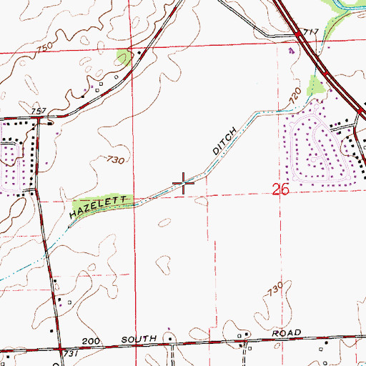 Topographic Map of Hazelett Ditch, IN
