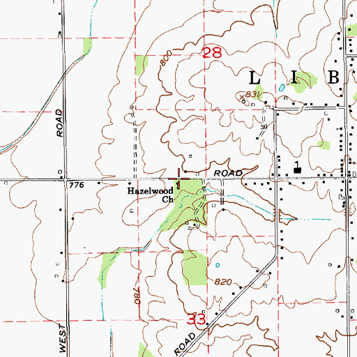 Topographic Map of Hazelwood Church, IN