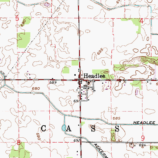 Topographic Map of Headlee, IN