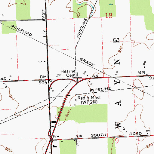 Topographic Map of Hearne Cemetery, IN