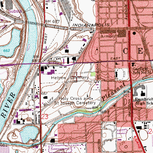 Topographic Map of Hebrew Cemetery, IN