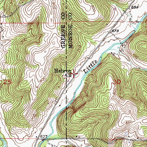 Topographic Map of Hebron Church, IN