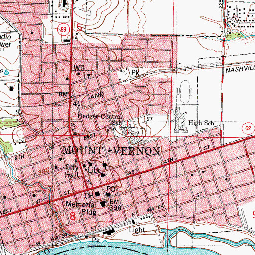 Topographic Map of Hedges Central Elementary School, IN