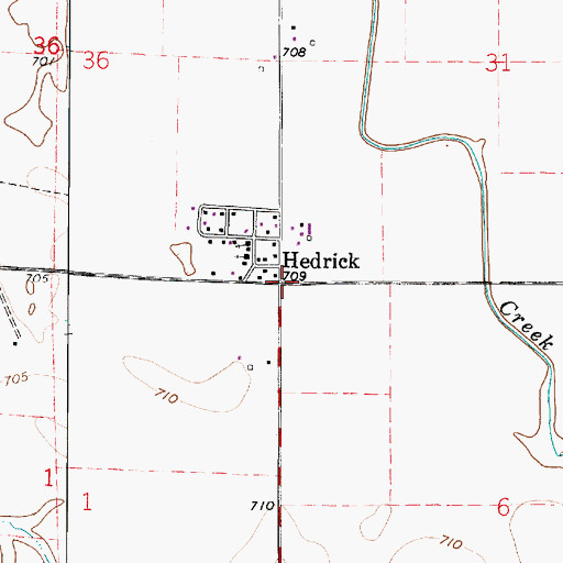 Topographic Map of Hedrick, IN