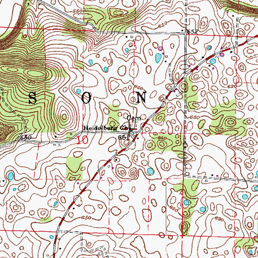 Topographic Map of Heidelberg Church, IN