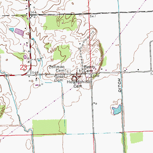 Topographic Map of Heighton Hill Cemetery, IN