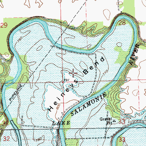Topographic Map of Heineys Bend, IN