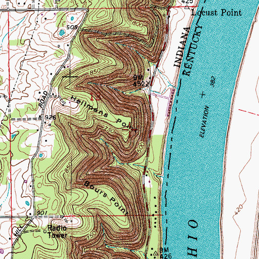 Topographic Map of Hellmans Point, IN