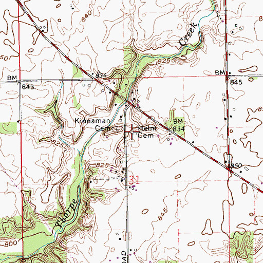 Topographic Map of Helm Cemetery, IN