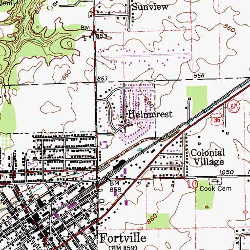 Topographic Map of Helmcrest, IN